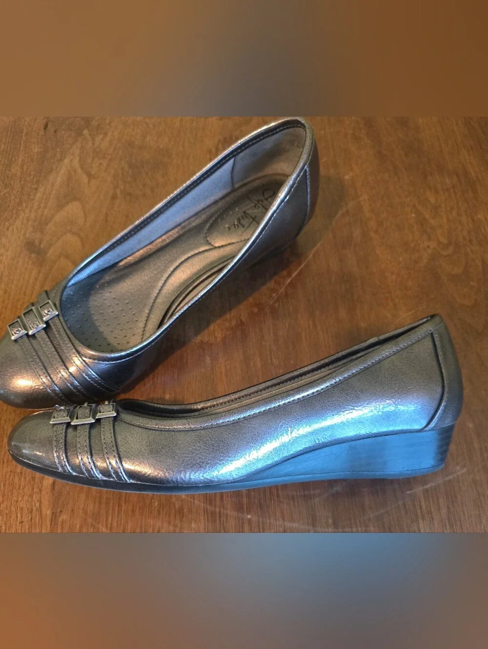 Life Stride Metallic Pewter Comfort Wedges